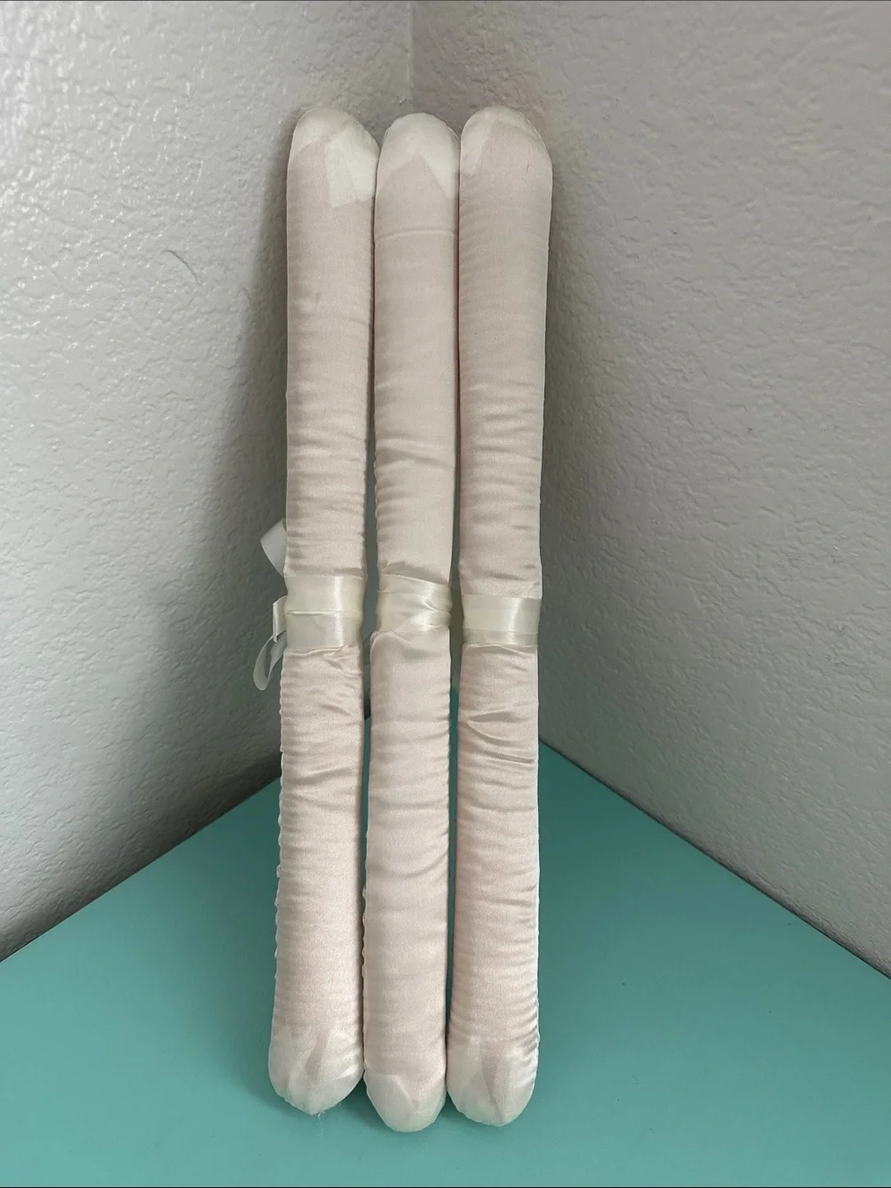 Satin padded heavy duty hangers-set of 3ct.-glossy ivory color & silver hook-new